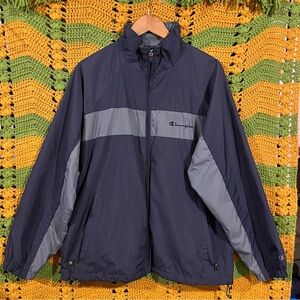 Vintage Champion Navy Gray Full Zip Windbreaker Jacket streetwear Athletic